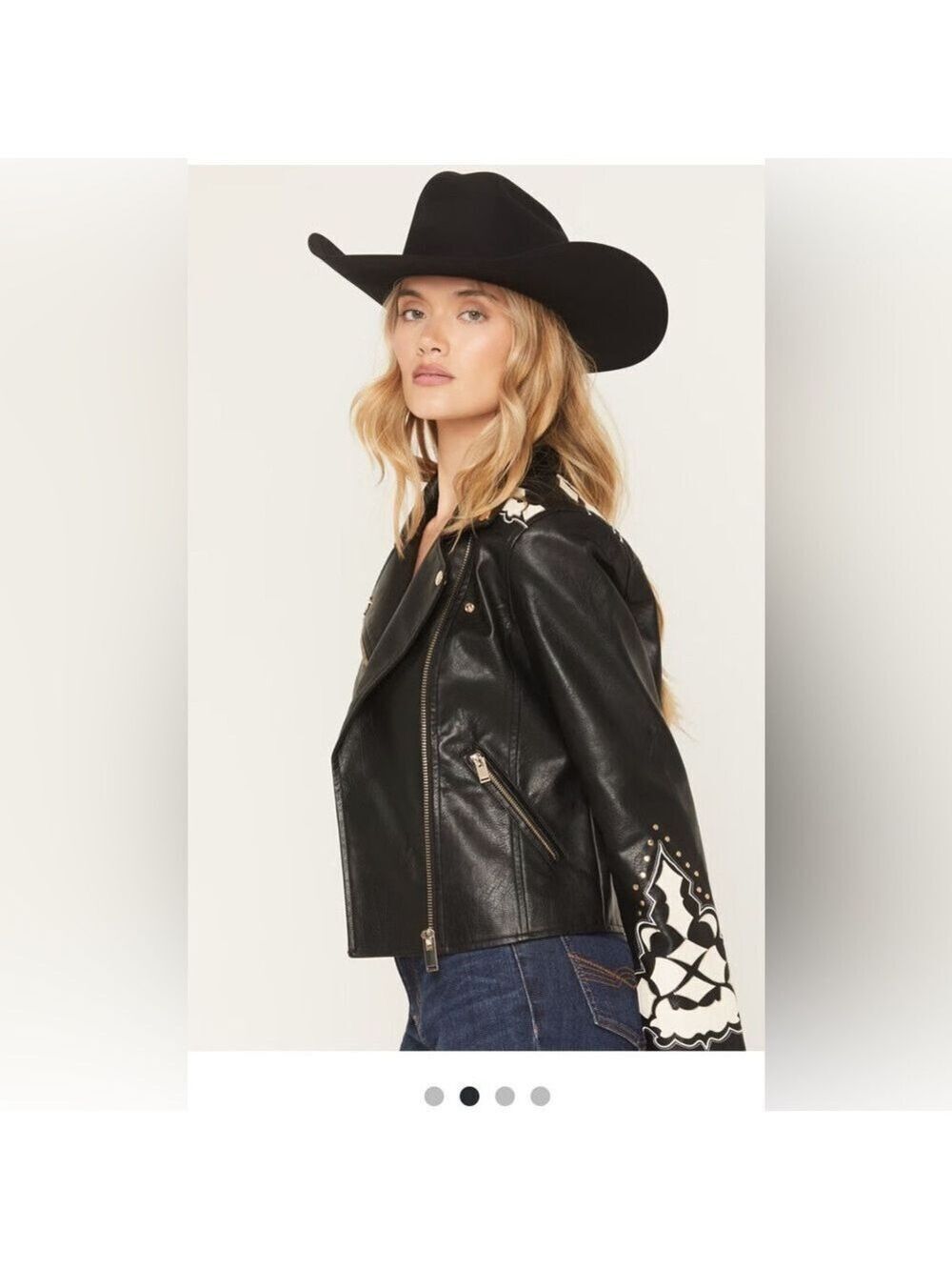 STOOSH Black Faux Leather Embellished Jacket Woman's NWT - Picture 6 of 8
